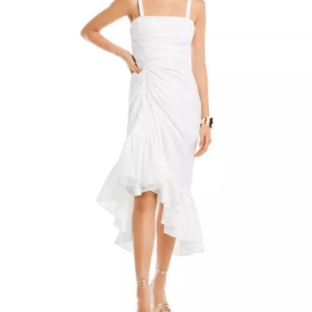 cinq a sept White High-Low Ruffled Strap Dress